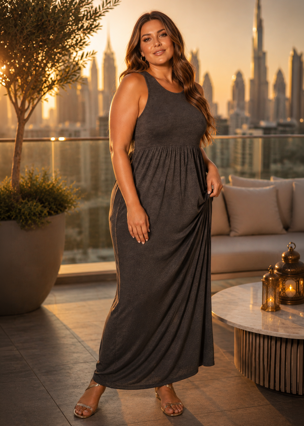 Plus Size Womens Sleeveless Pleated Maxi Dress