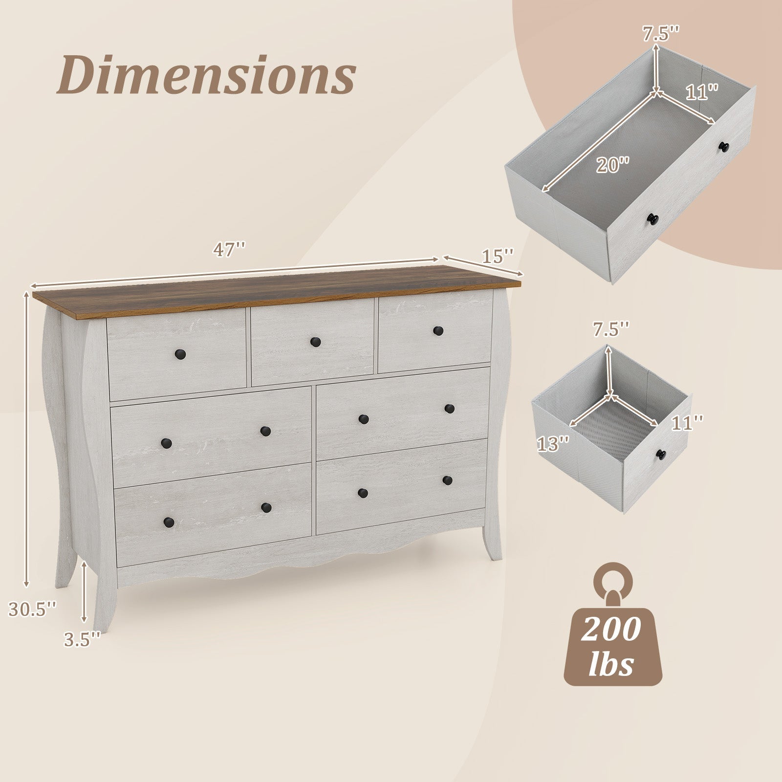 Closet Storage Organizer with 7 Folding Fabric Drawers-Gray