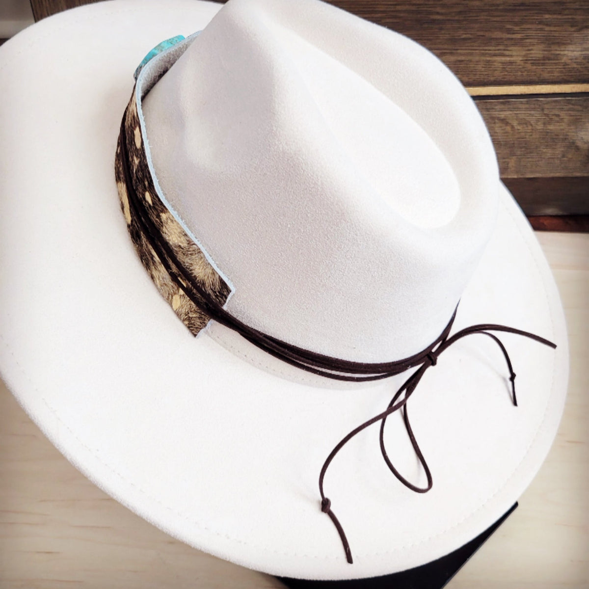 Wide Genuine Leather Mixed Metallic Hat Band Only  w/ Turq 953t