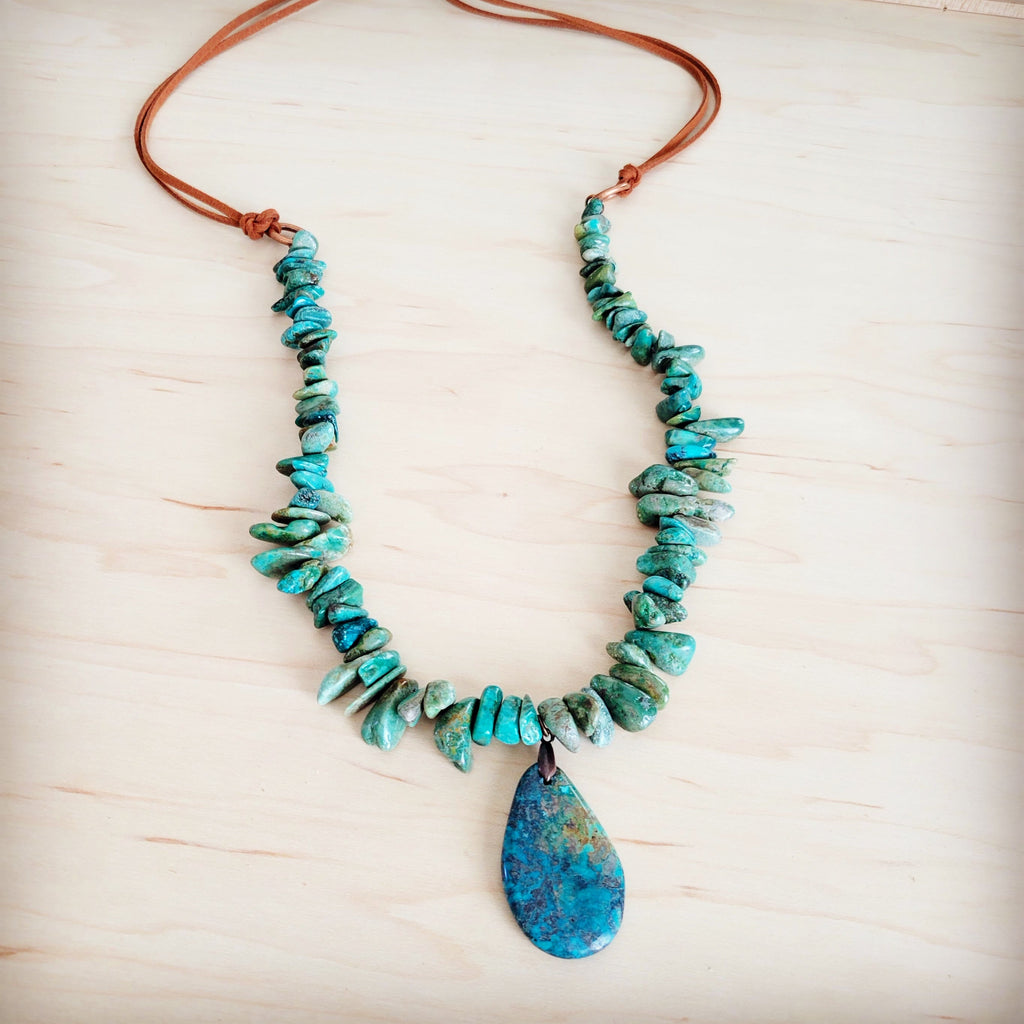 **Natural Turquoise Chunky Necklace with Large Natural Pendant 250f
