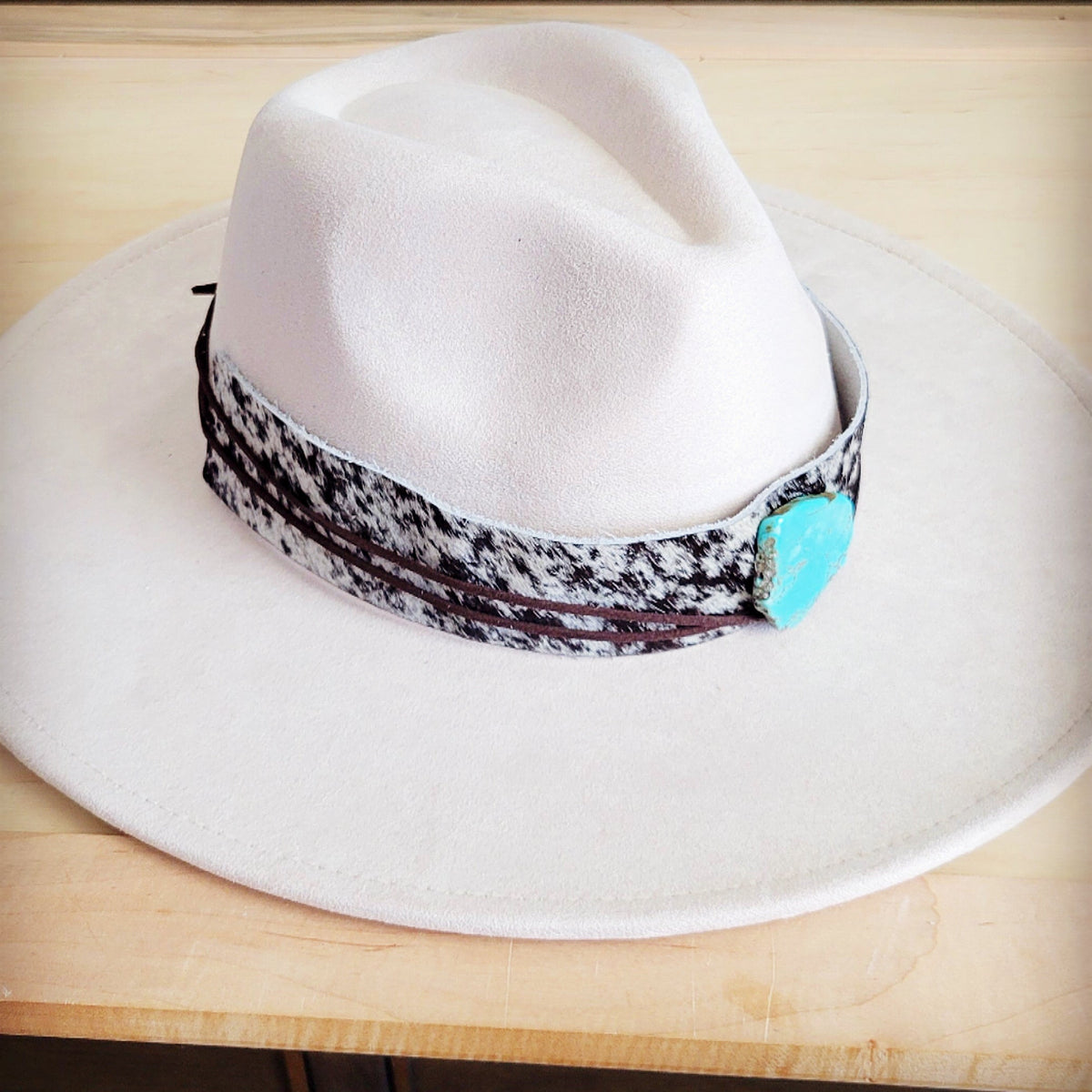 **Wide Genuine Leather Black Spotted Hat Band Only w/ Tur 953k
