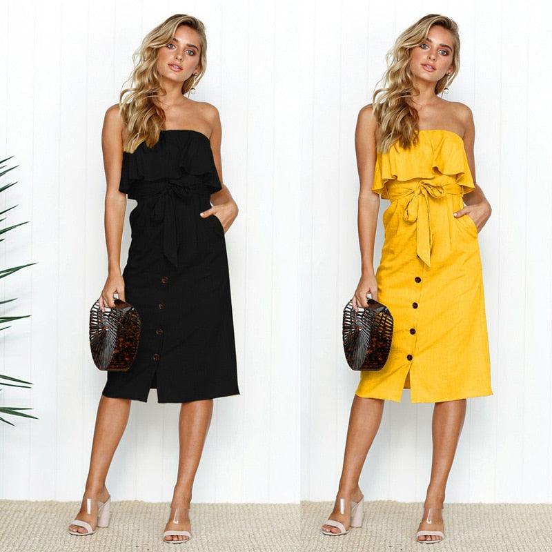 Summer Sun Strapless Button-Down Dress