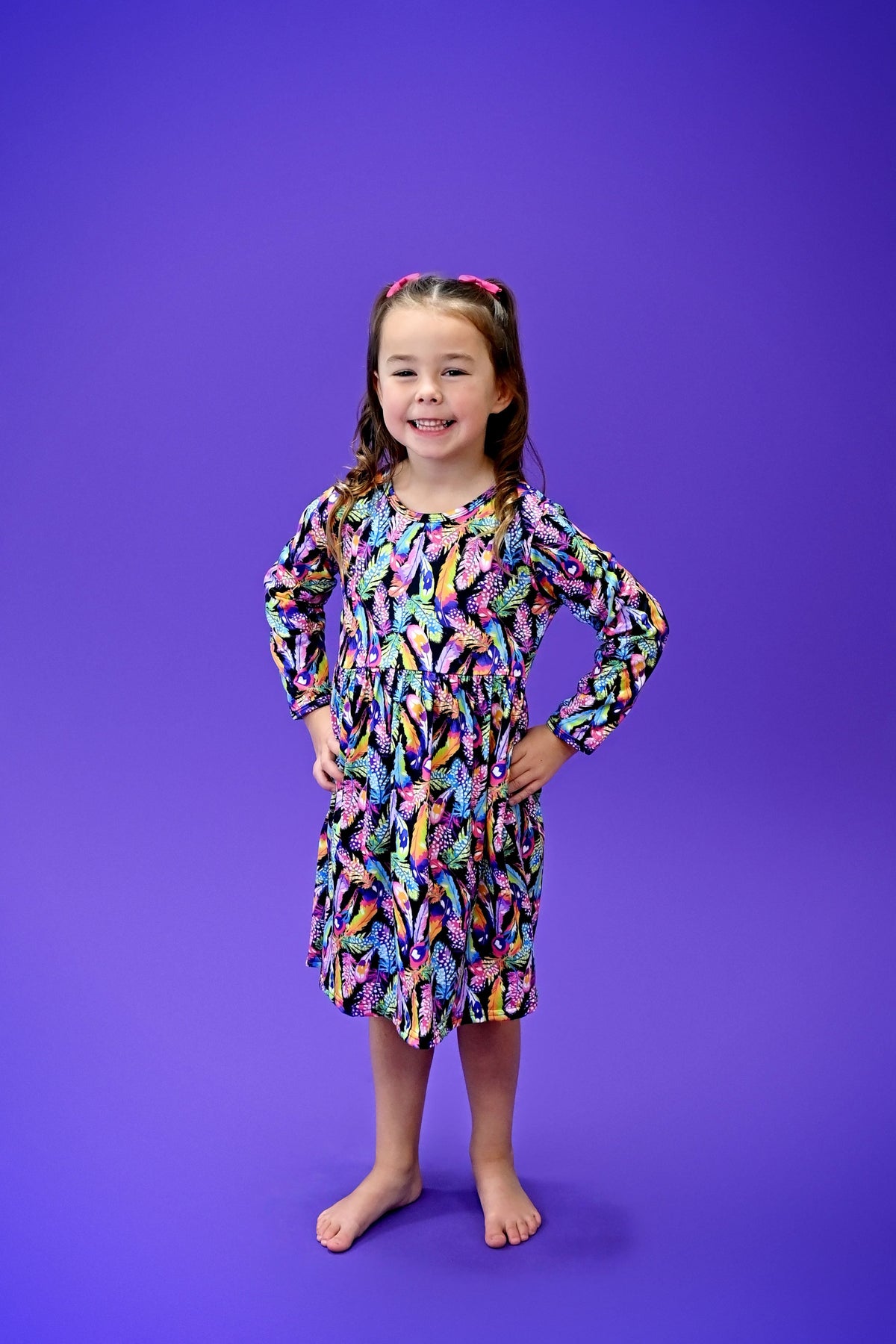 Bright Feather Long Sleeve Milk Silk Dress