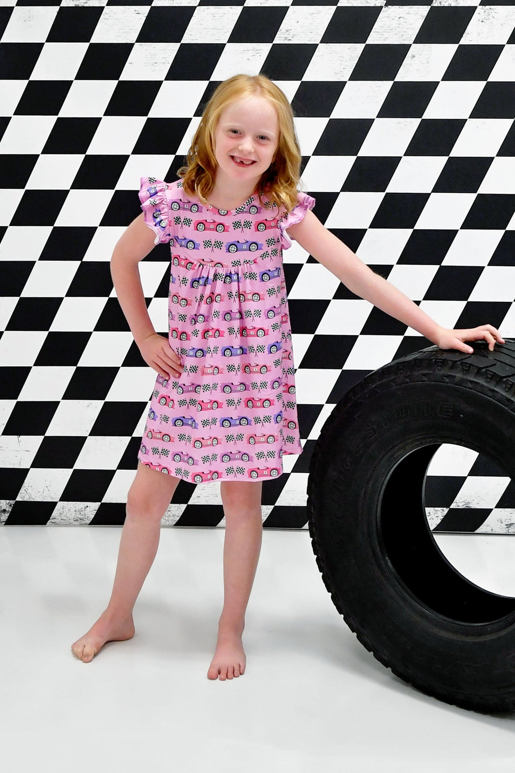 Pink Race Car Milk Silk Flutter Dress