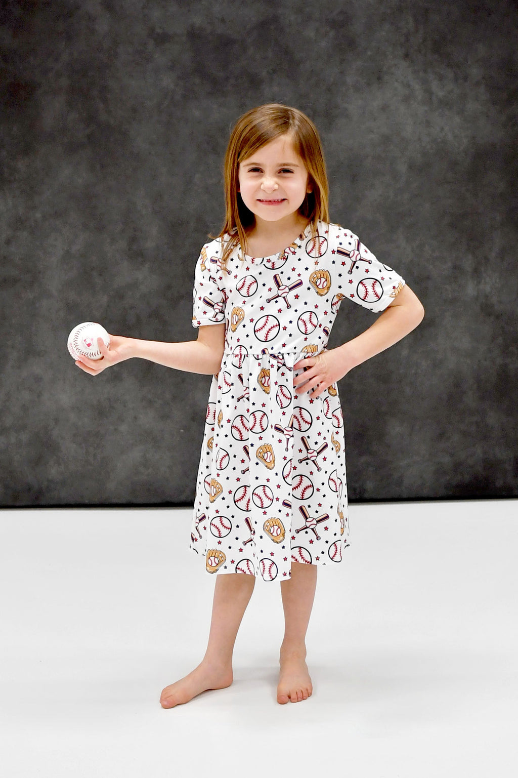 Take Me Out To The Ball Game Short Sleeve Milk Silk Dress