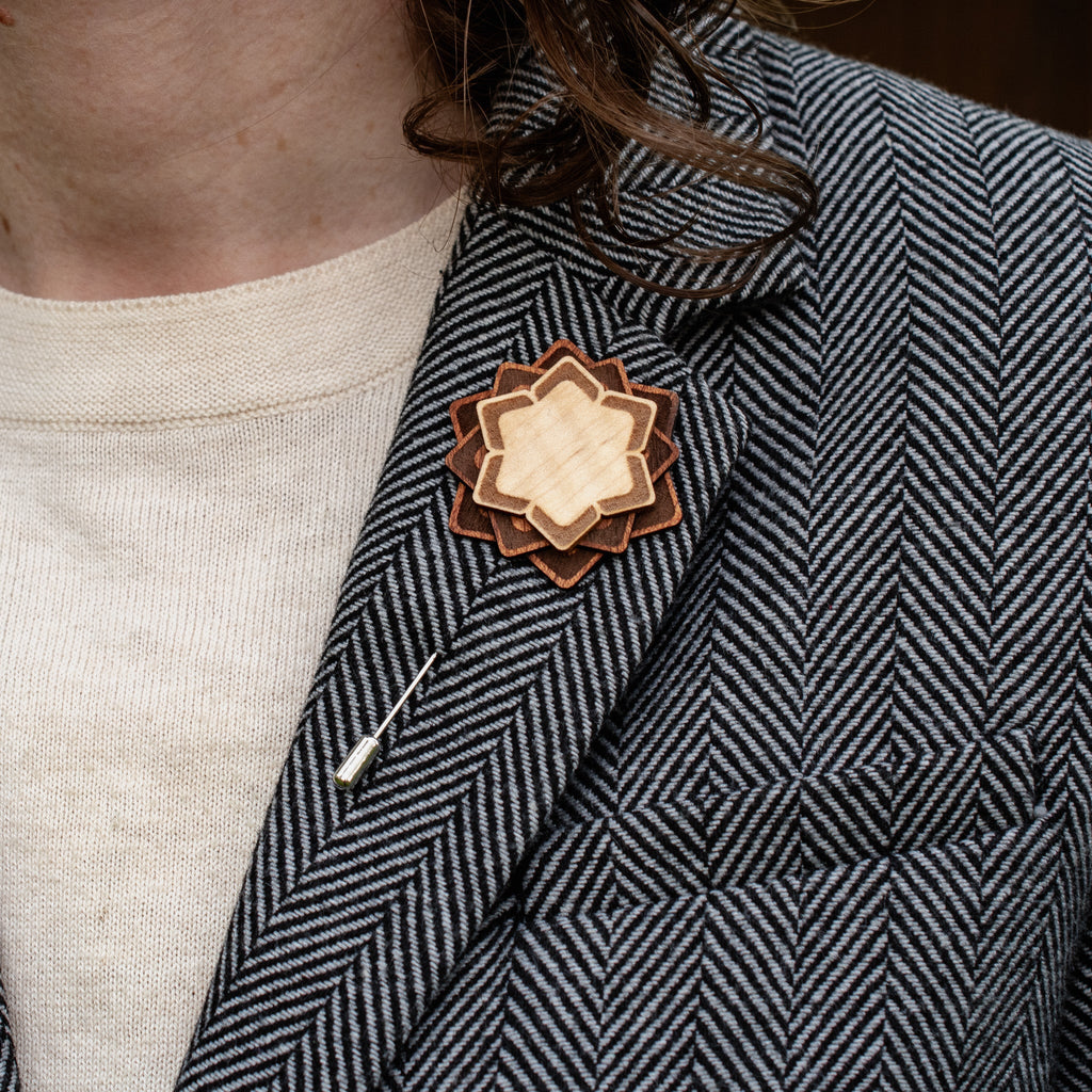 Wood Brooch | Layered Lotus