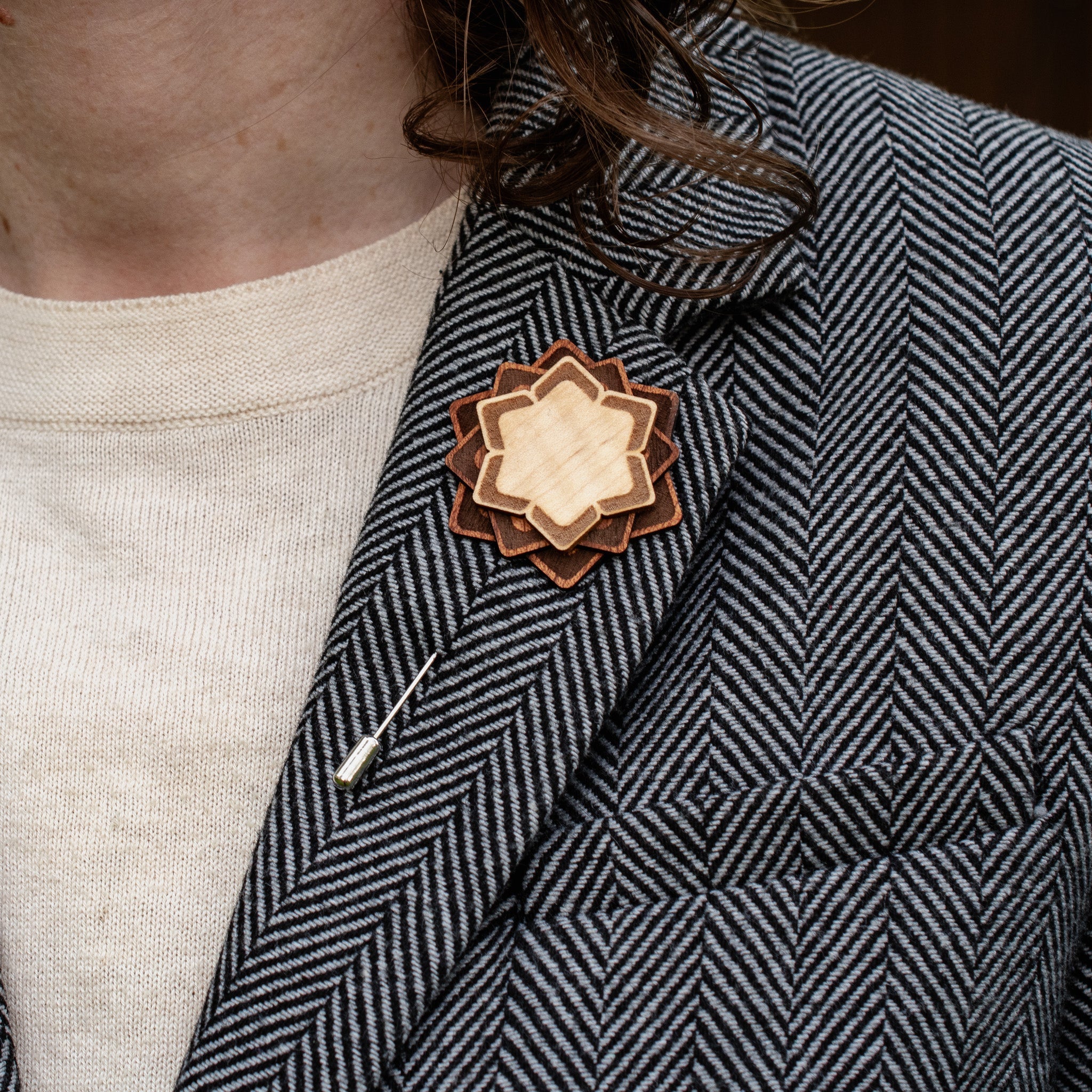 Wood Brooch | Layered Lotus