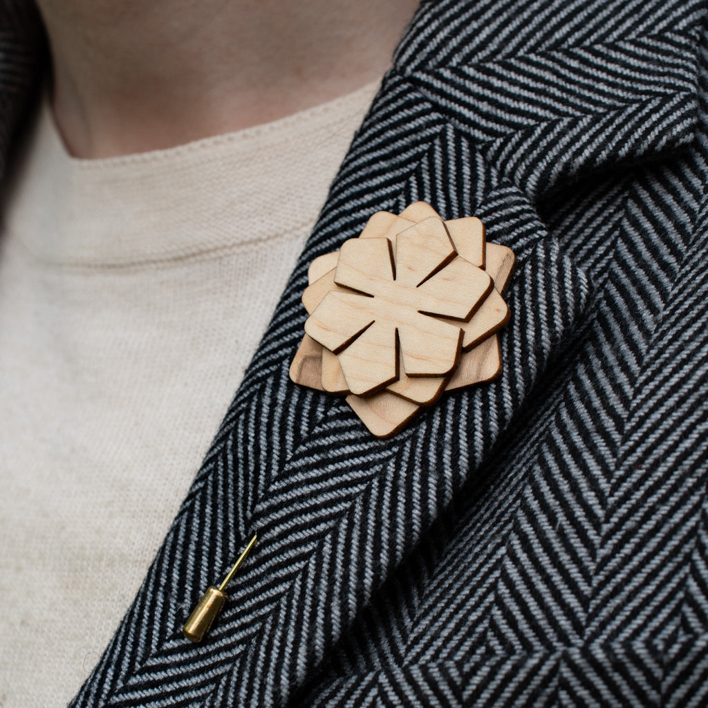 Wood Brooch | Layered Dahlia Rosette