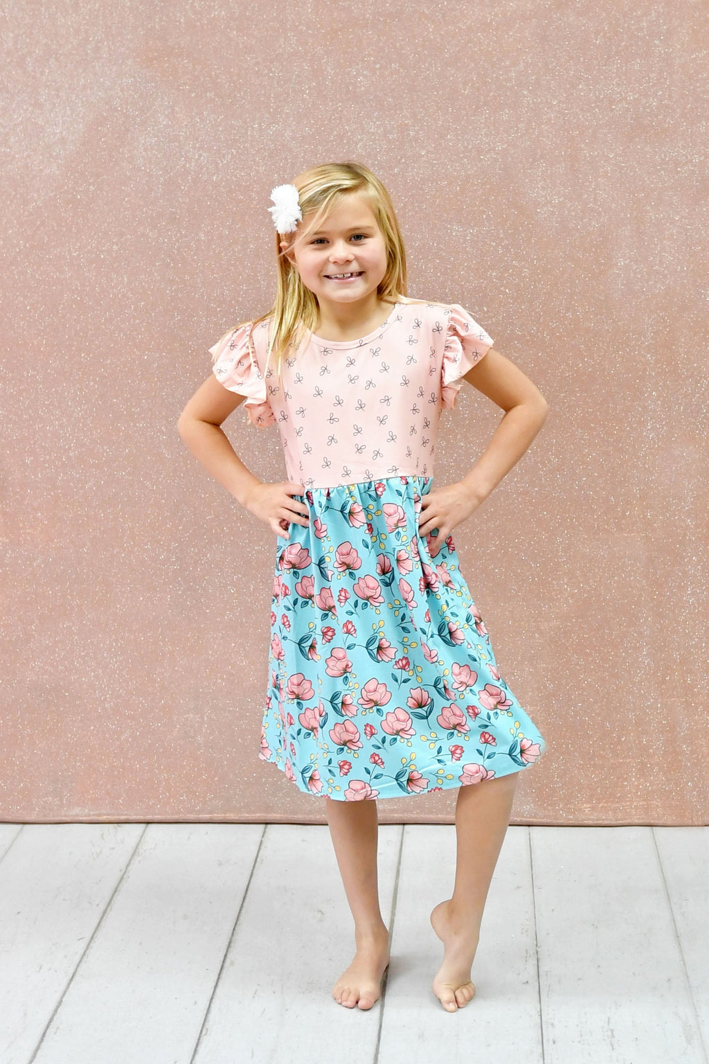 In Bloom Long Flutter Milk Silk Dress