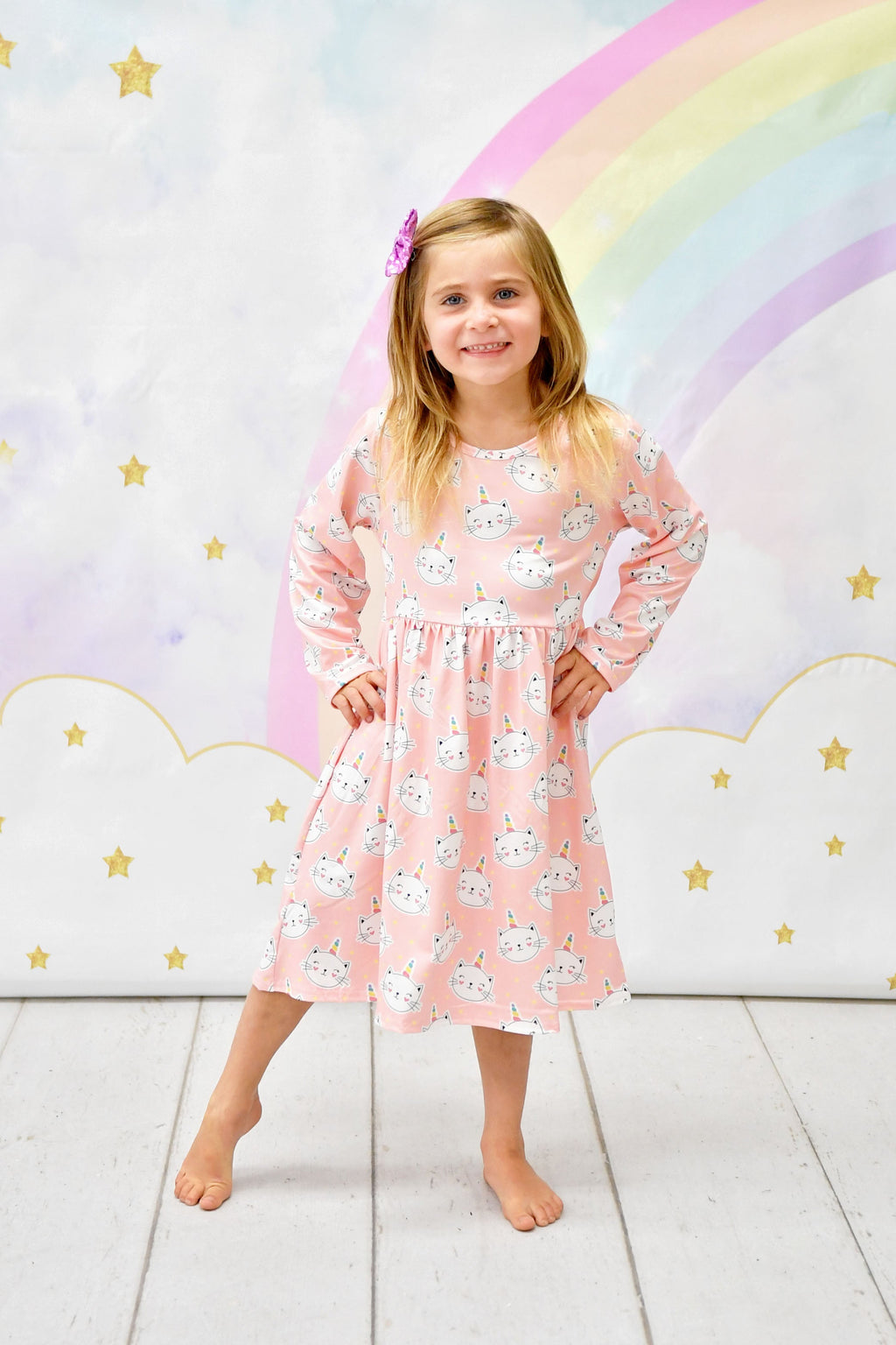 Kitty Unicorn Long Sleeve Milk Silk Dress