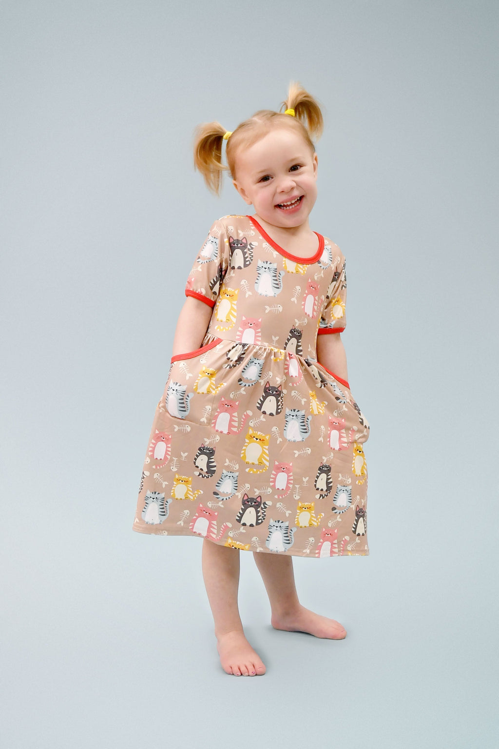 Feeling Purrrfect Short Sleeve Pocket Milk Silk Dress