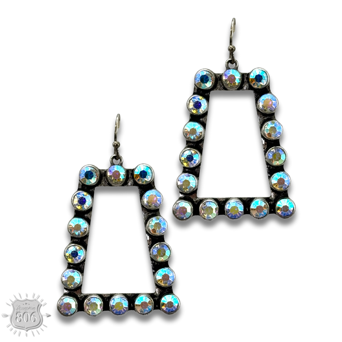 Rhinestone rim rectangle earring