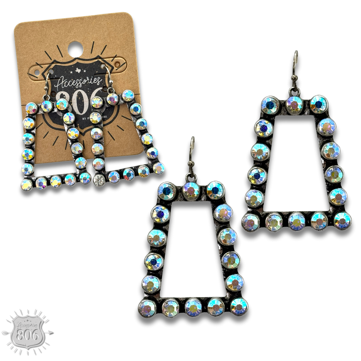Rhinestone rim rectangle earring