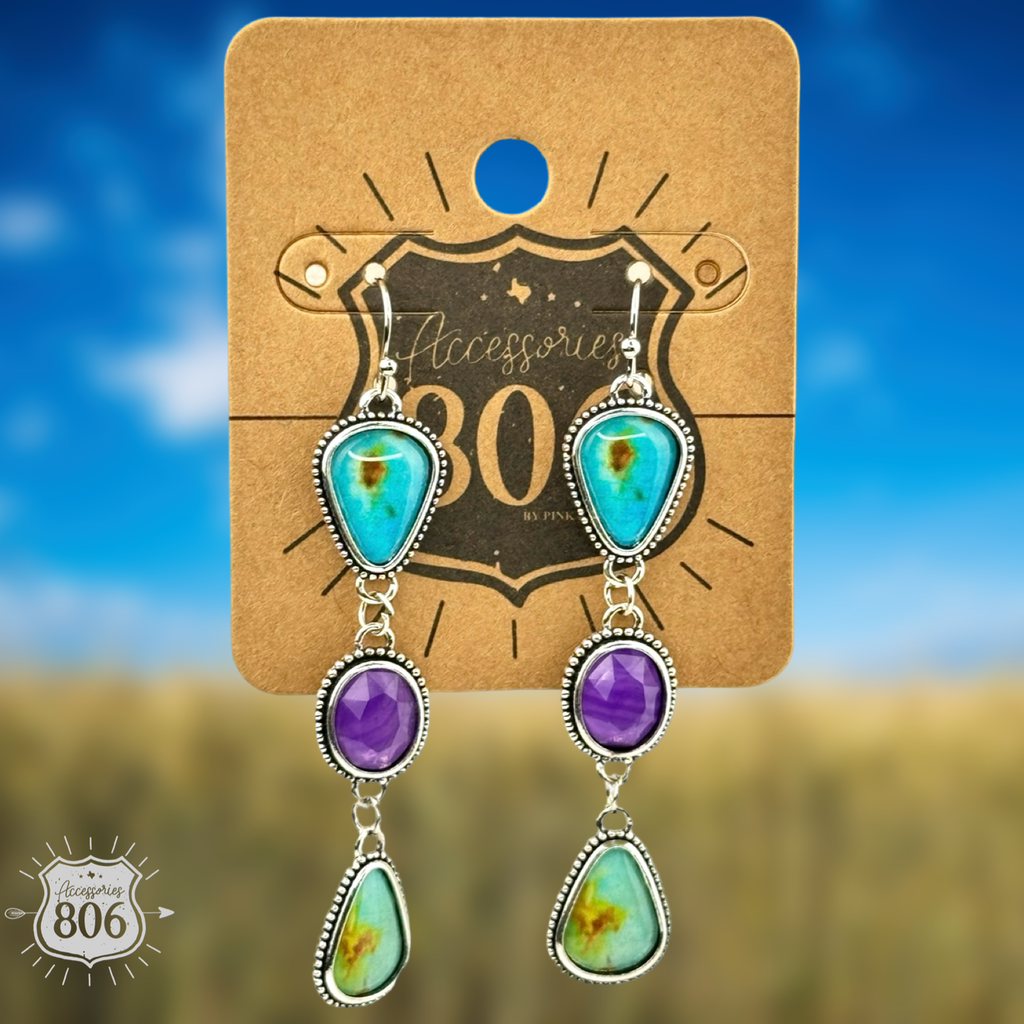Stone triple drop earring
