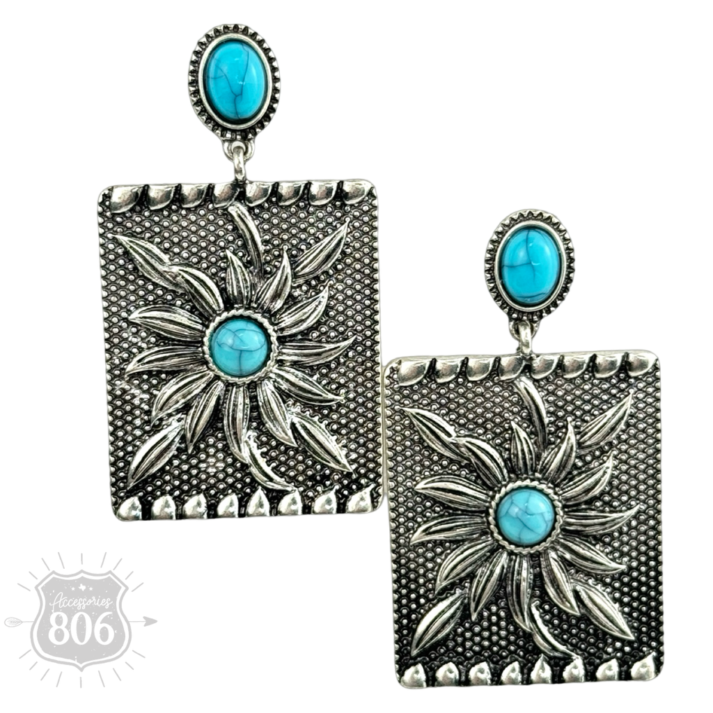 Western sunflower rectangle earring