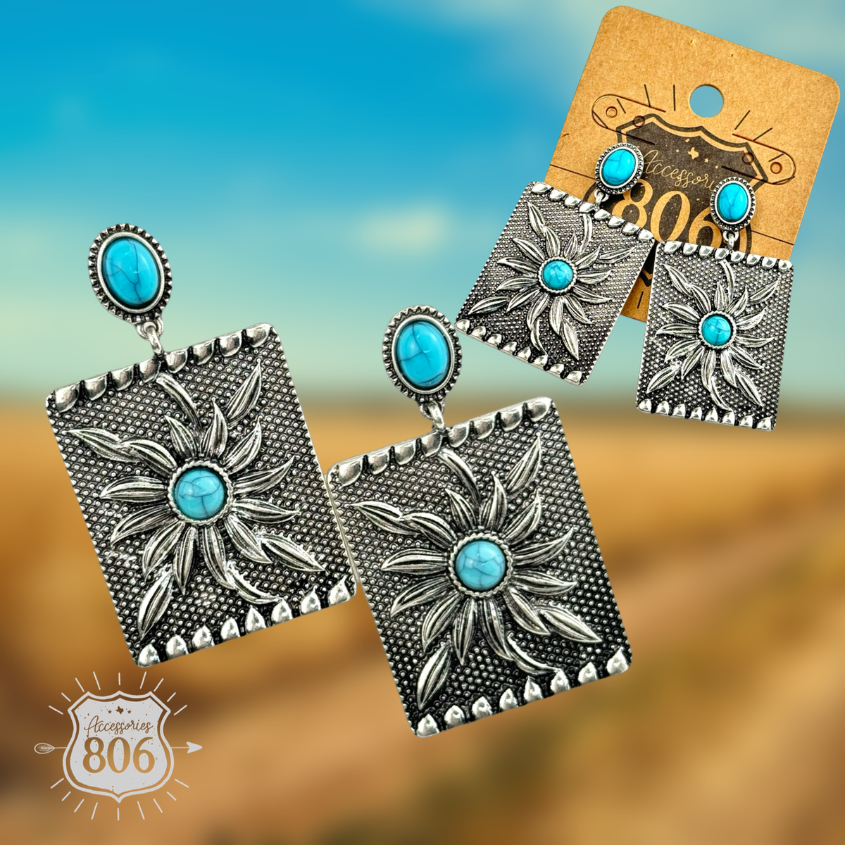 Western sunflower rectangle earring