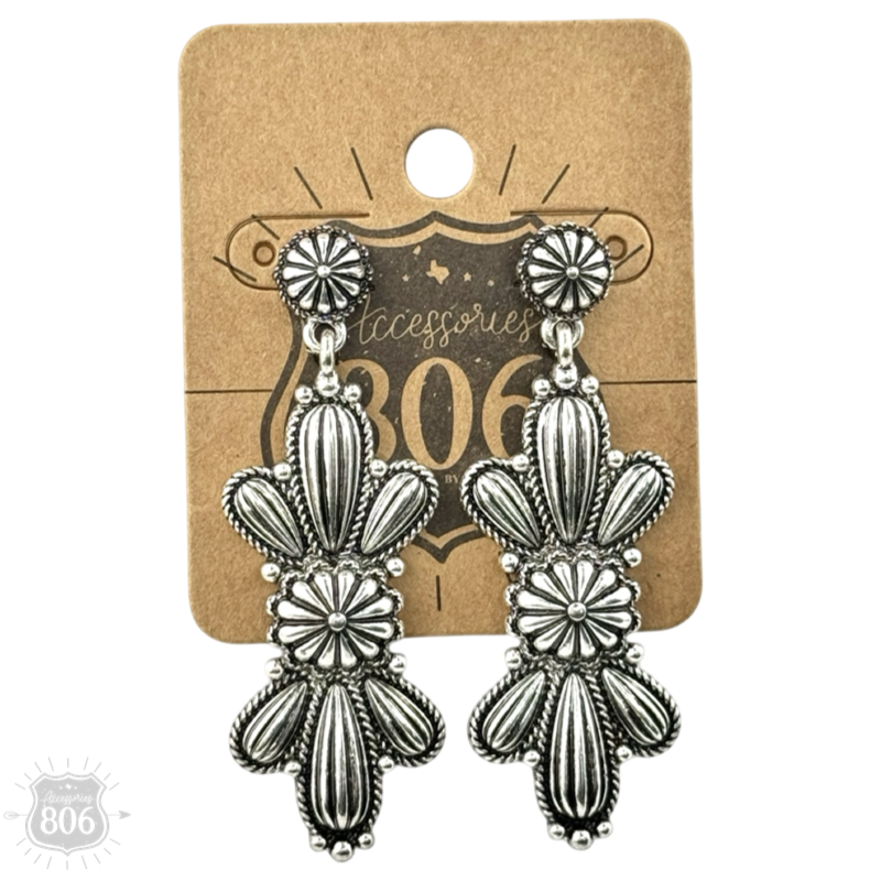 Western silver butterfly concho earring