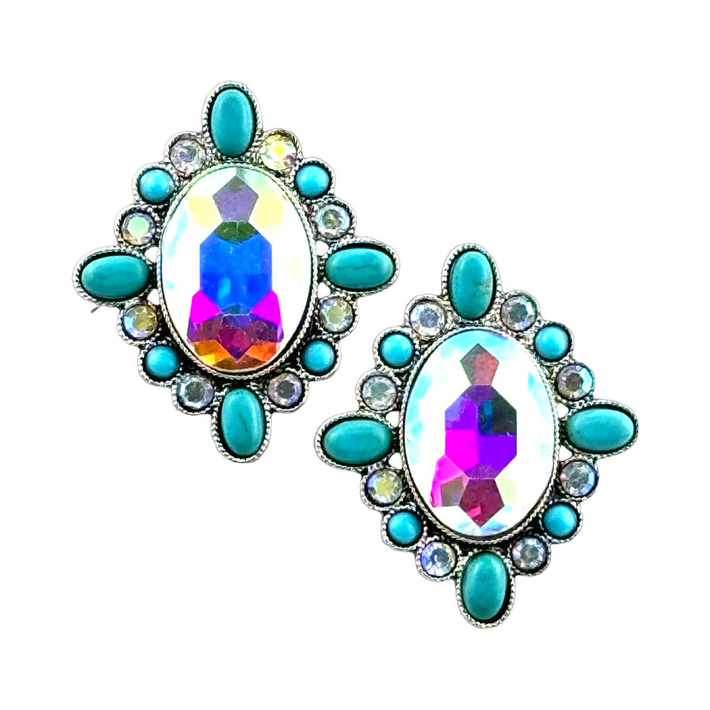 Western oval rhinestone post earring