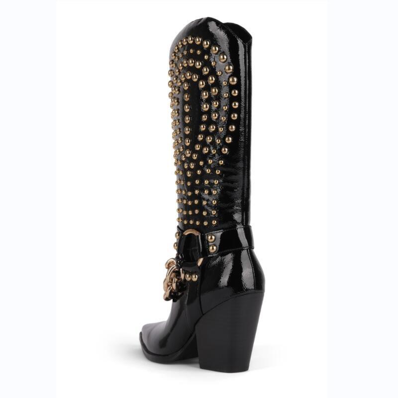 Knight Studded Cowboy Boots | Punk Rock Style with Rivets & Chains