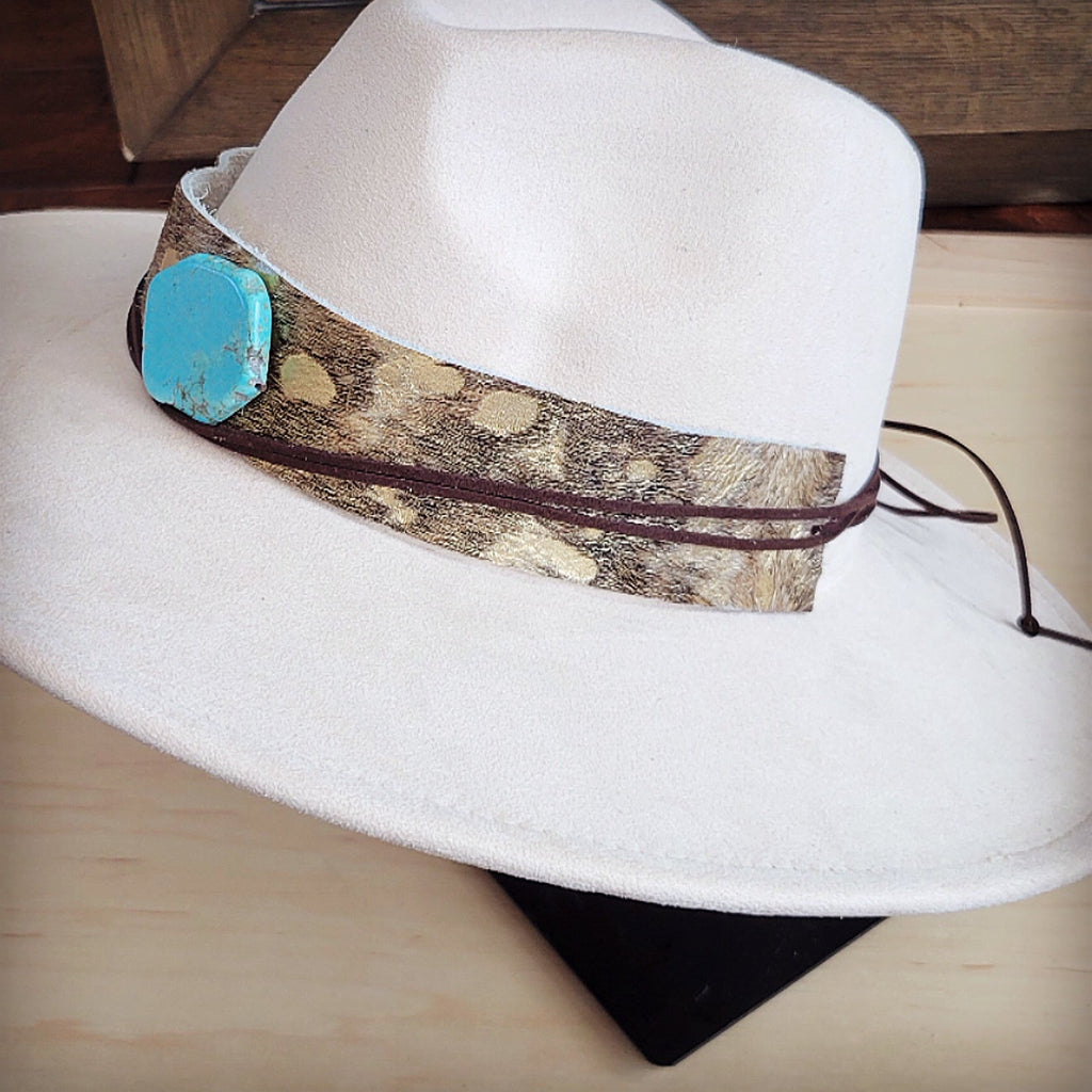 Wide Genuine Leather Mixed Metallic Hat Band Only  w/ Turq 953t