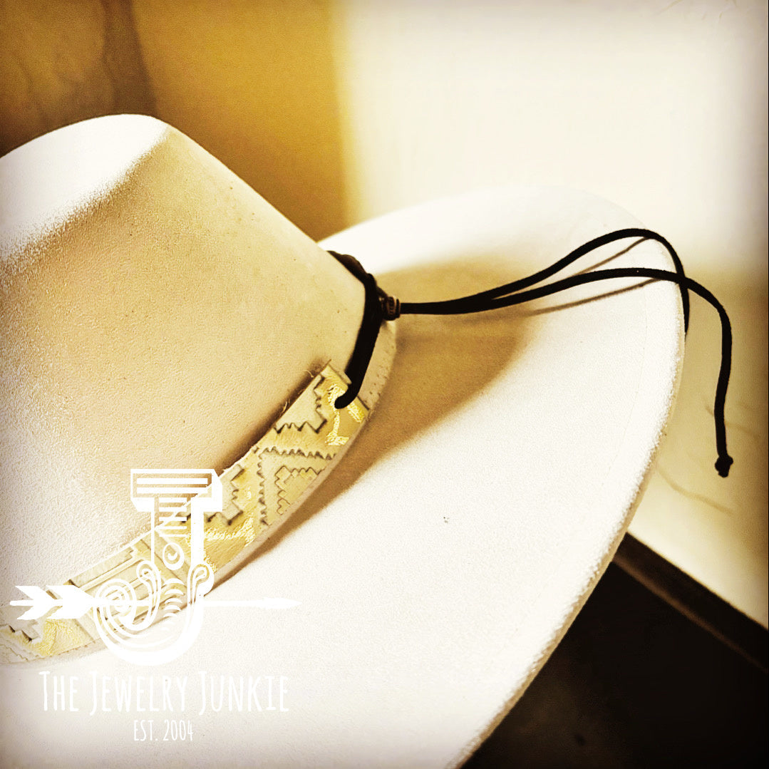 **Gold Aztec Embossed Leather Hat Band Only w/white Turq Slab 952a