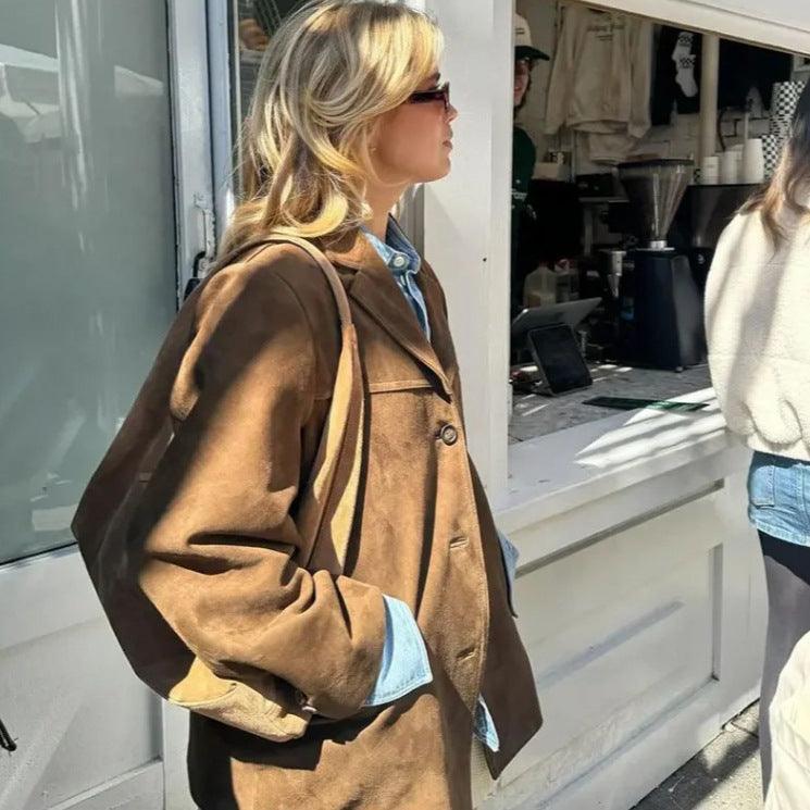 Timeless Suede Princess Jacket - Chic Mocha and Latte Retro Jacket for Women