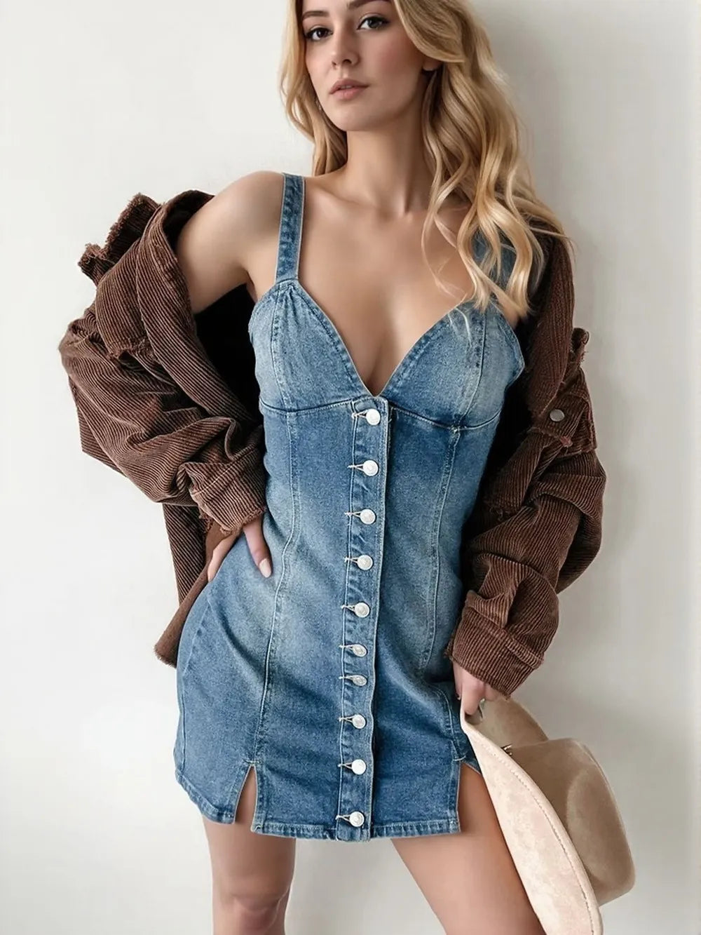 Denim Days Button-Down Cami Dress