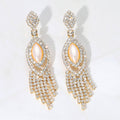 Marquise Pearl Pointed Rhinestone Paved Fringe Dangle Earrings