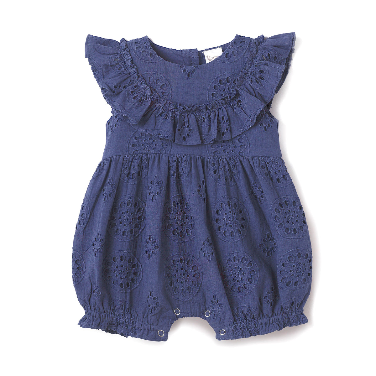 Baby Eyelet Romper Blue Cotton Ruffle One-Piece for Girls 3-6M