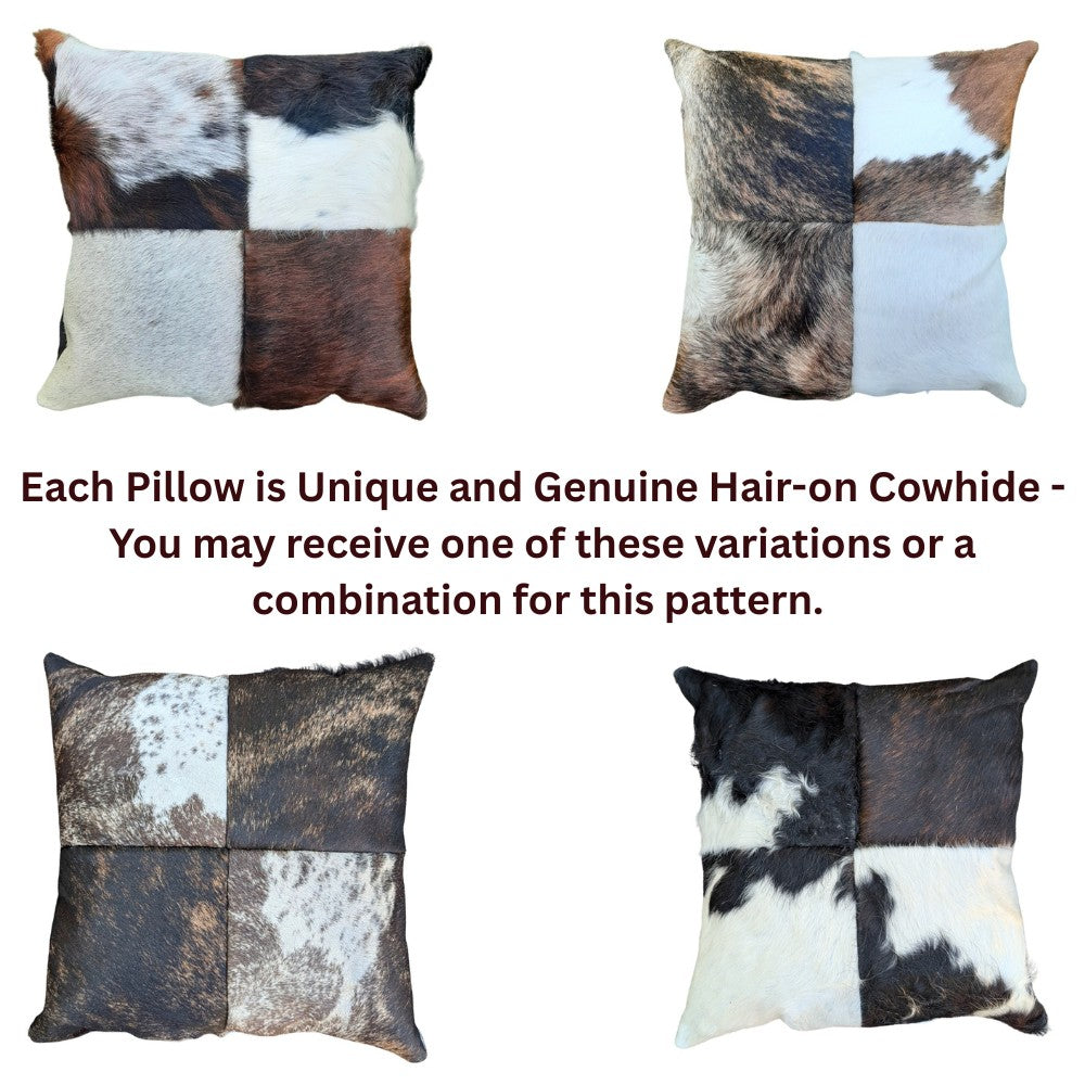 Genuine Cowhide Patchwork Pillow – Hair-on-Hide Both Sides, 16×16