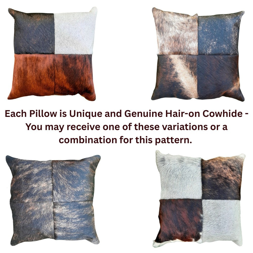 Genuine Cowhide Patchwork Pillow – Hair-on-Hide Both Sides, 16×16