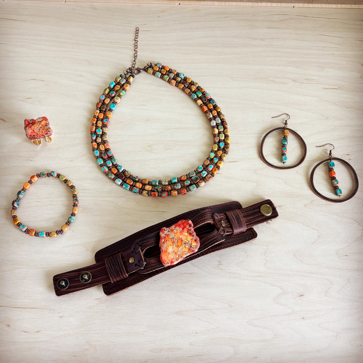 **Orange Regalite Western Boho Statement Ring 012ac