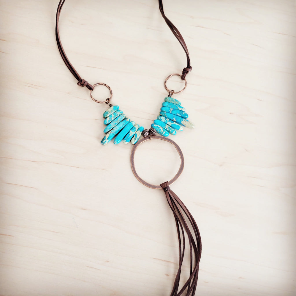 **Imperial Jasper Slab Necklace w/ Copper Hoop & Tassel 252h