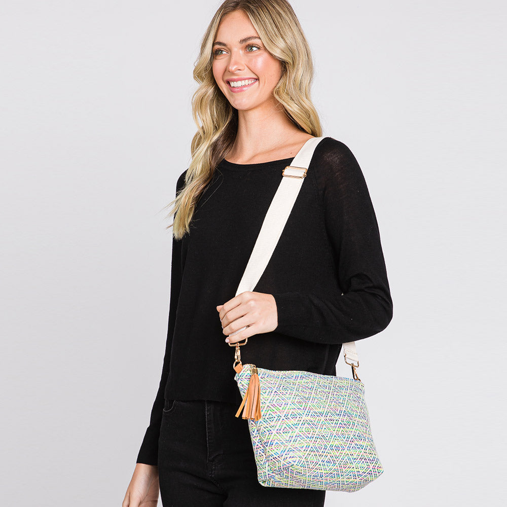 Aztec Patterned Tassel Crossbody Bag