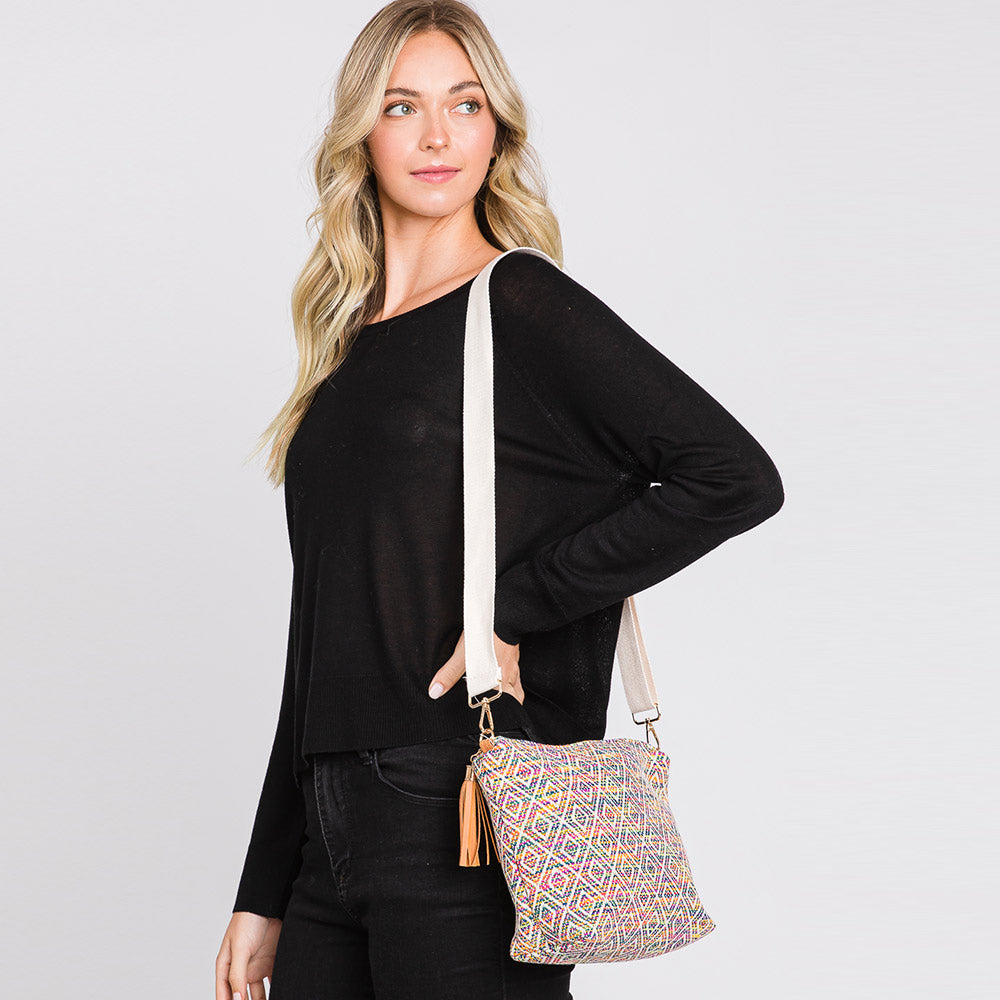 Aztec Patterned Tassel Crossbody Bag