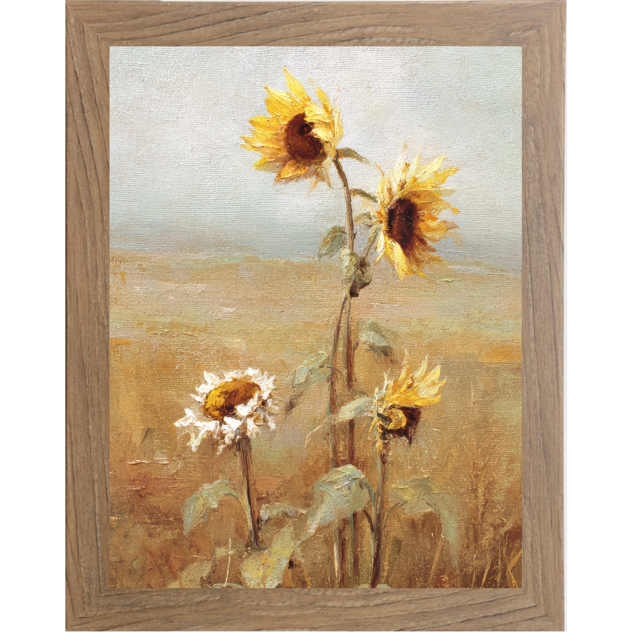 Sunflower Field Wall Art – Oil Painting Style Floral Farmhouse Portrait Decor (SB241)