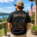 Freedom Feels Better on the Porch Life Comfort Colors Black Patriotic T-Shirt