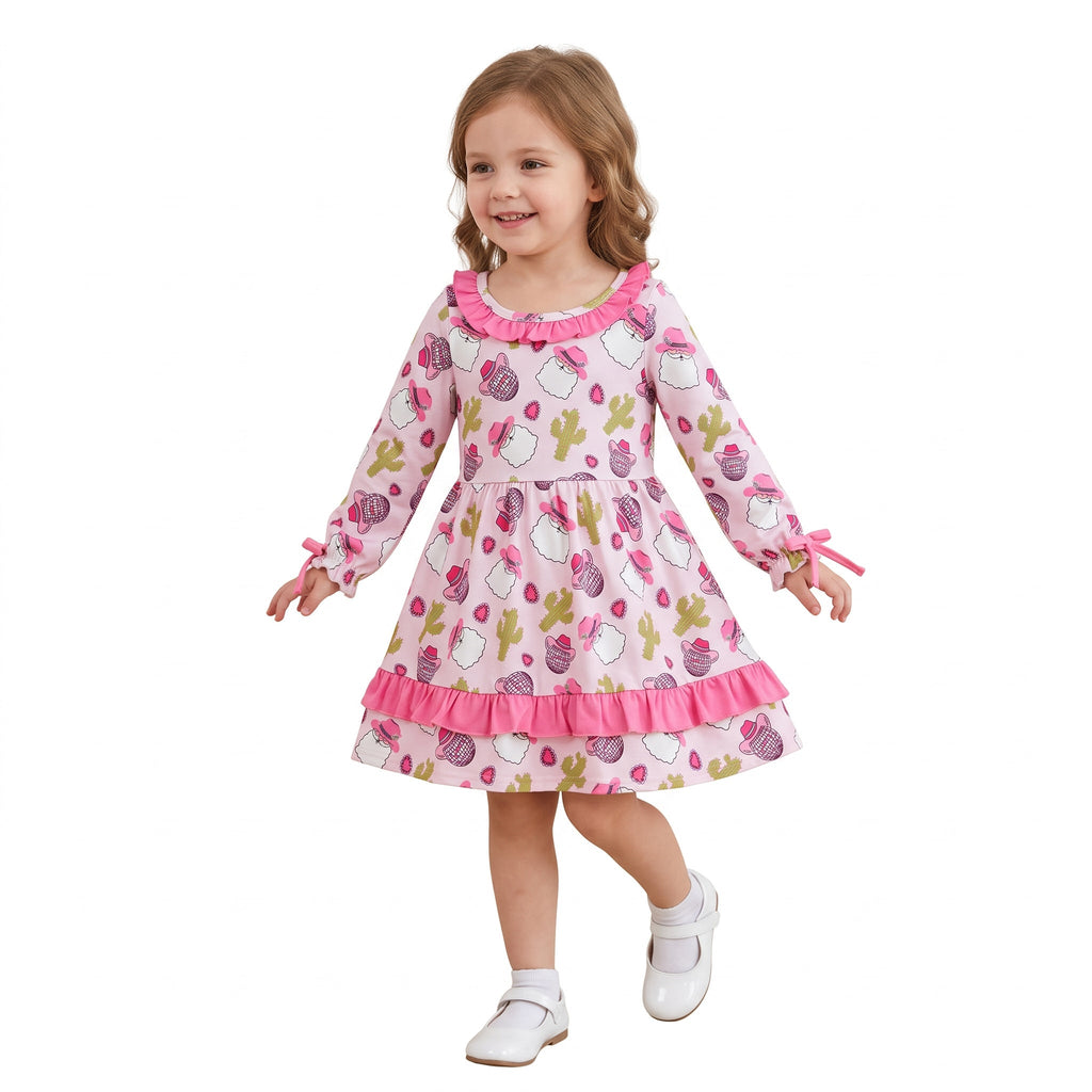 Pink santa cactus hat santa girls western Christmas dresses