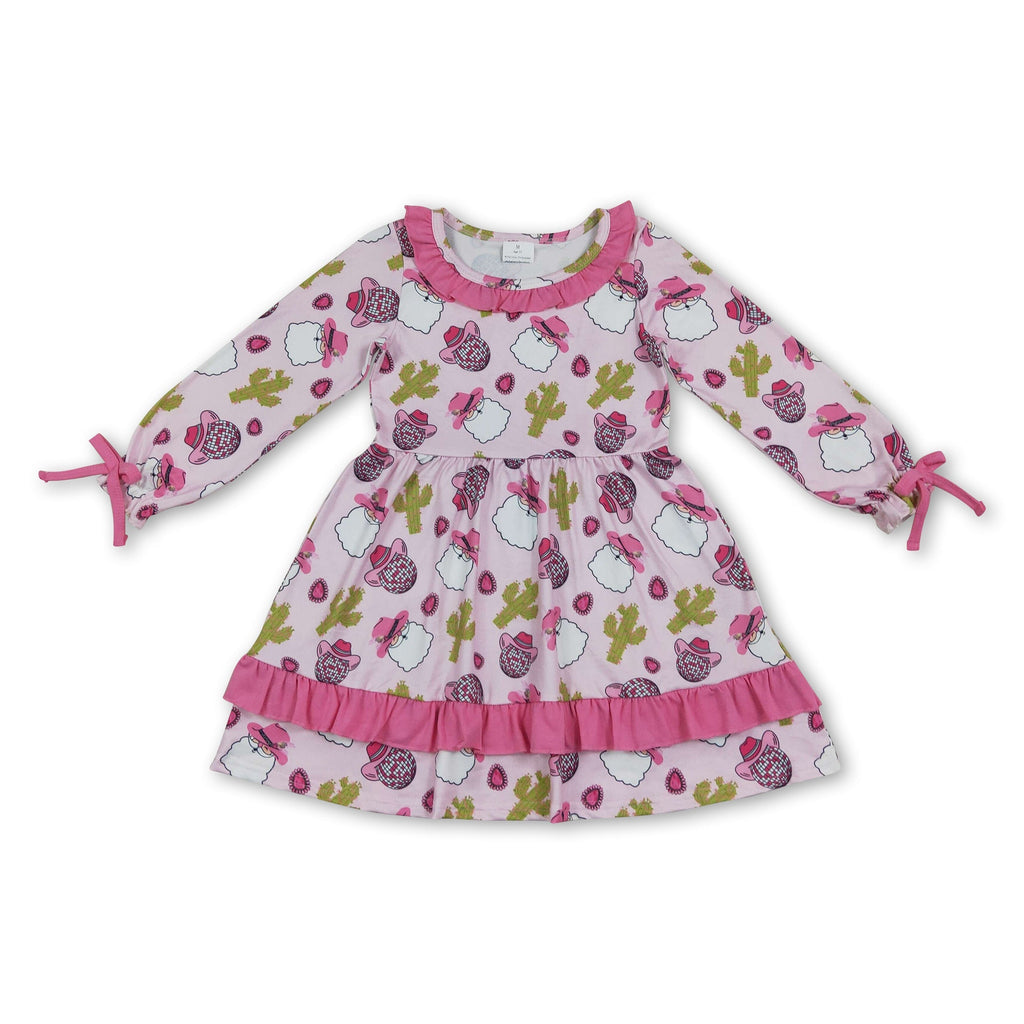 Pink santa cactus hat santa girls western Christmas dresses