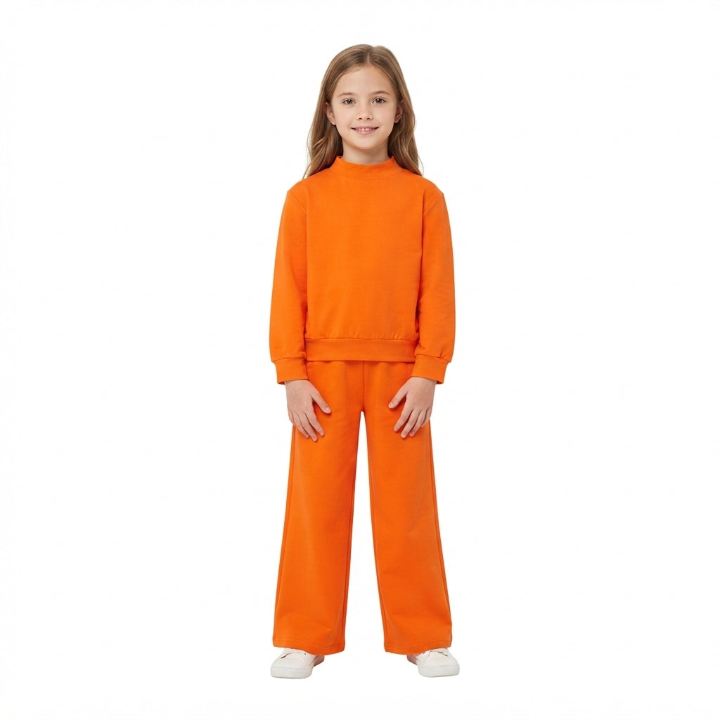 Long sleeves orange cotton top pants kids girls outfits