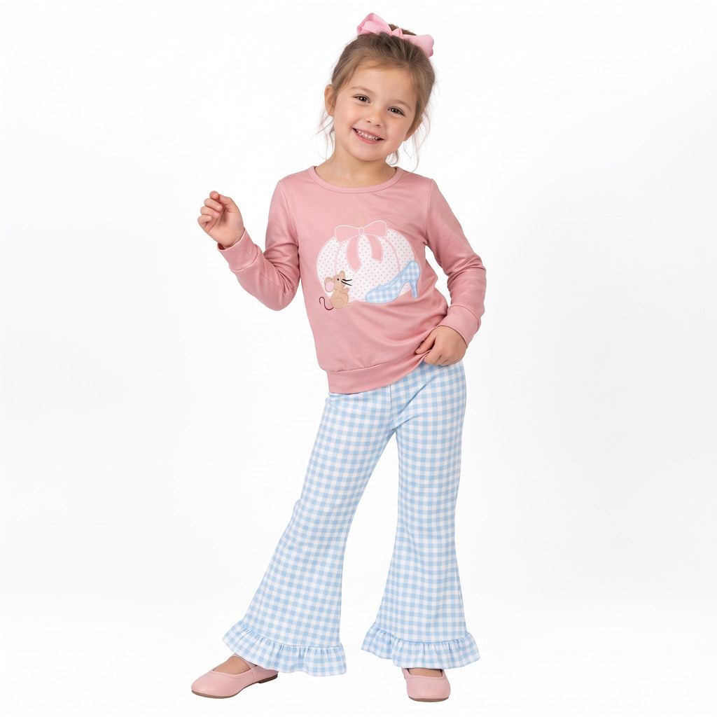 Long sleeves pumpkin shoes top pants kids girls fall clothes