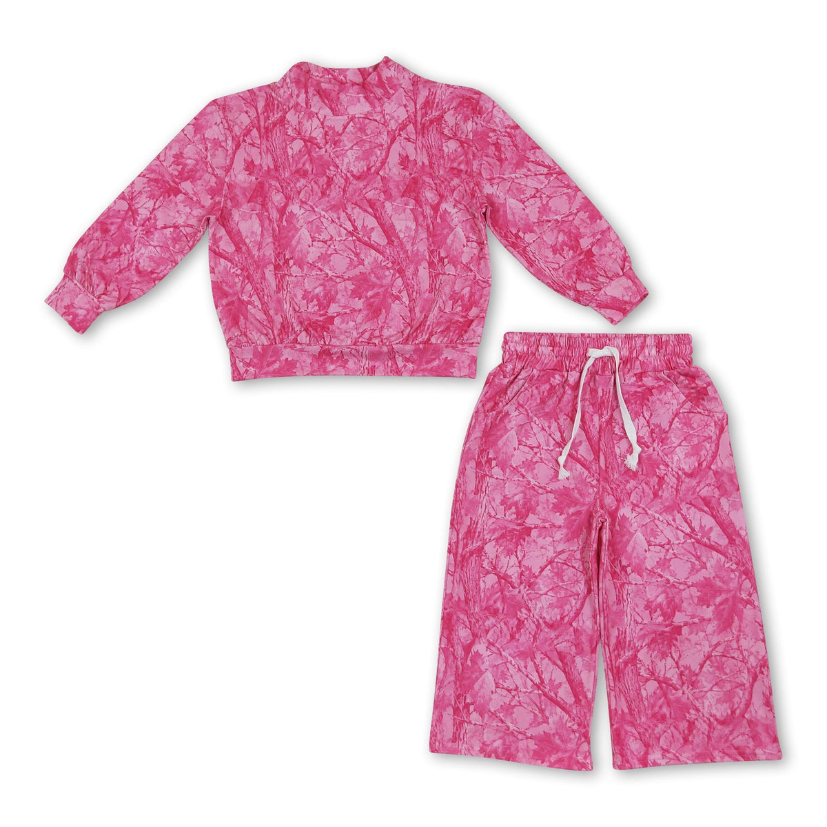 Long sleeves pink leaves camo kids girls outfits