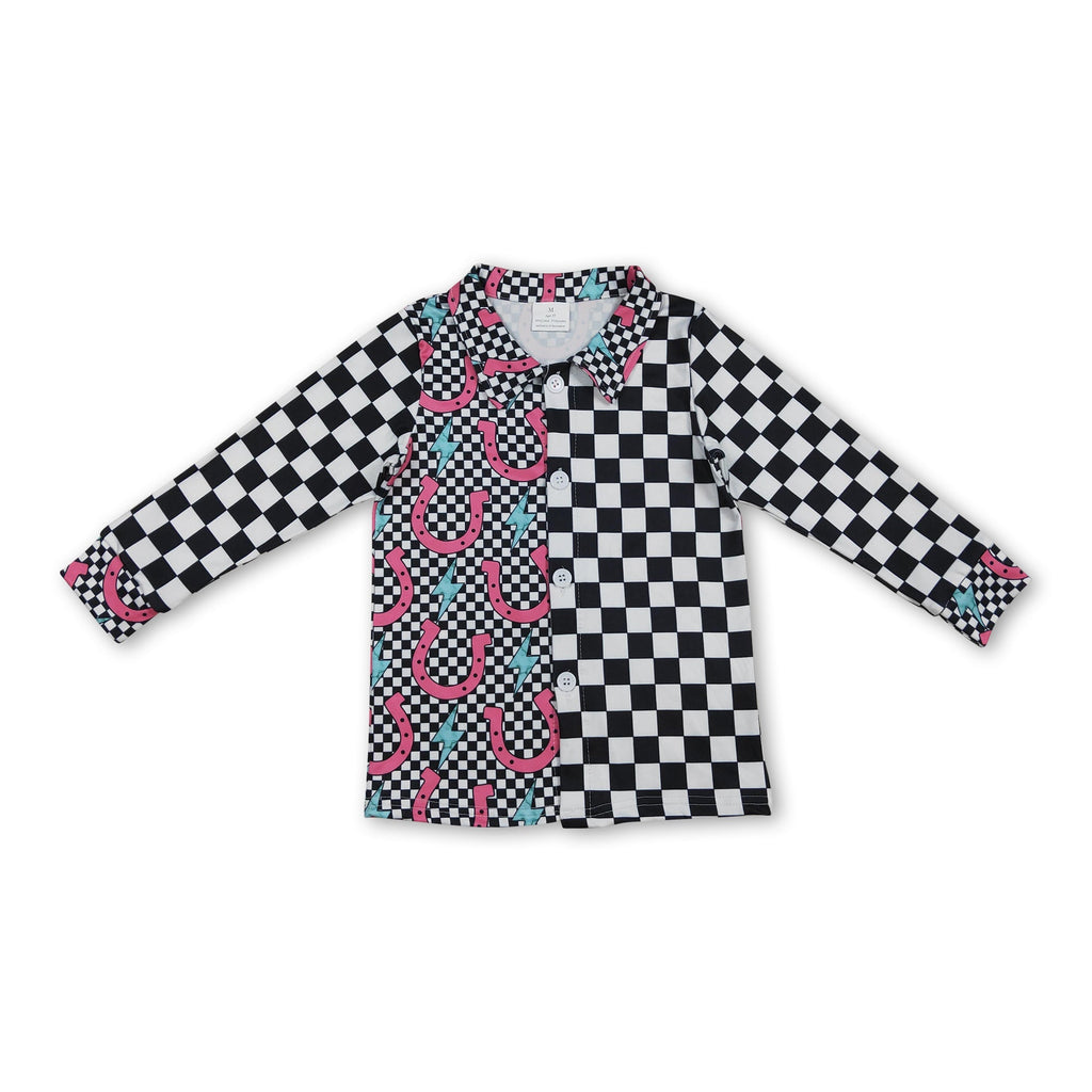 Black plaid thunder western kids button down shirt