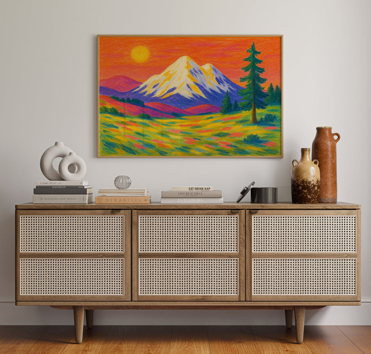 Vibrant Mountain Sunset with Flowery Meadow