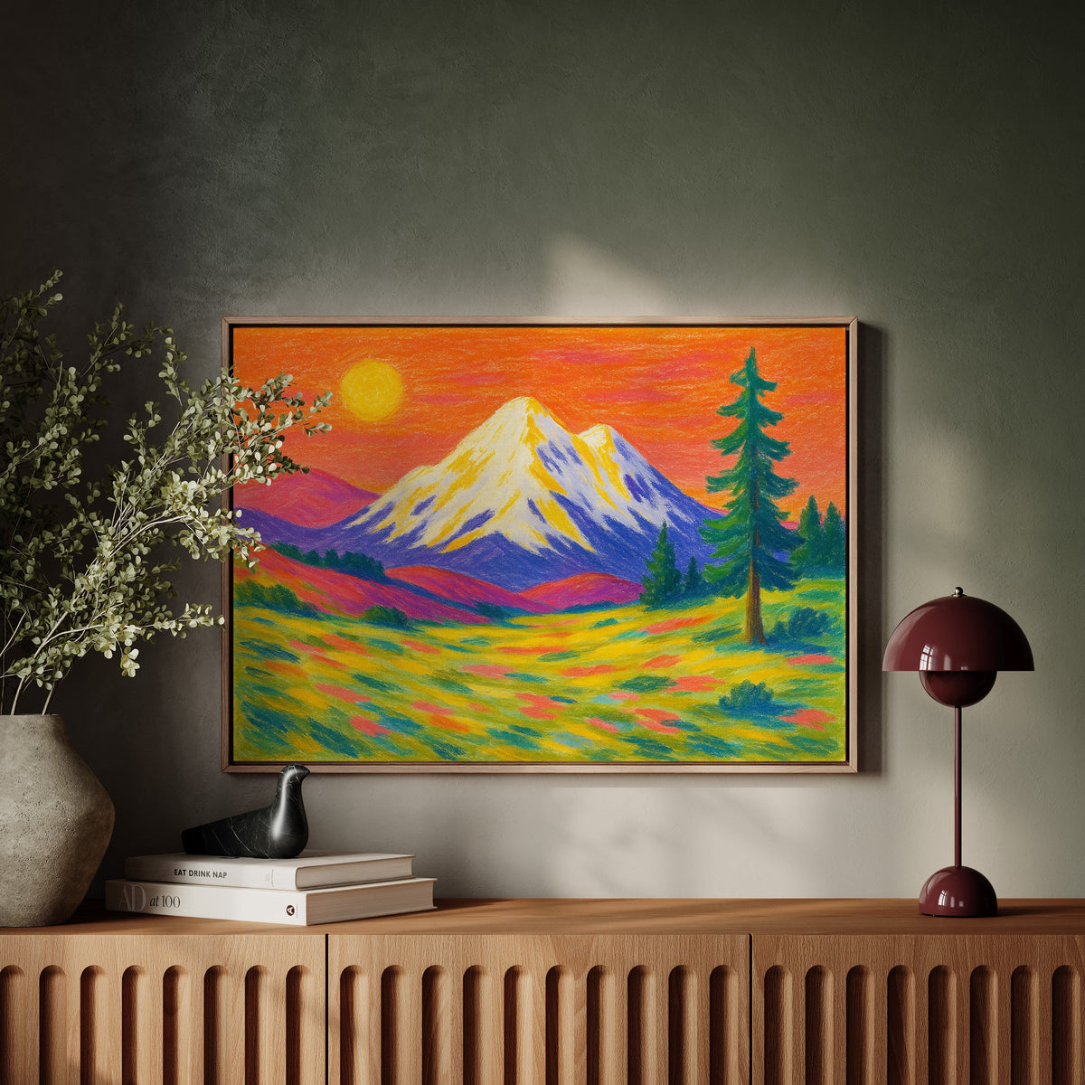 Vibrant Mountain Sunset with Flowery Meadow