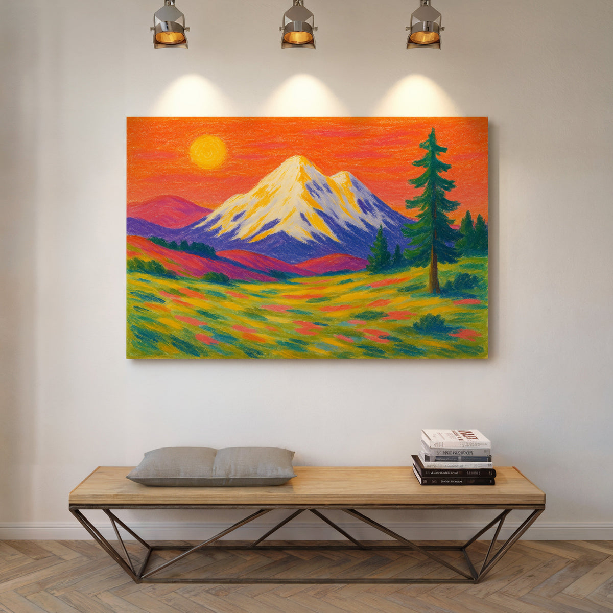 Vibrant Mountain Sunset with Flowery Meadow
