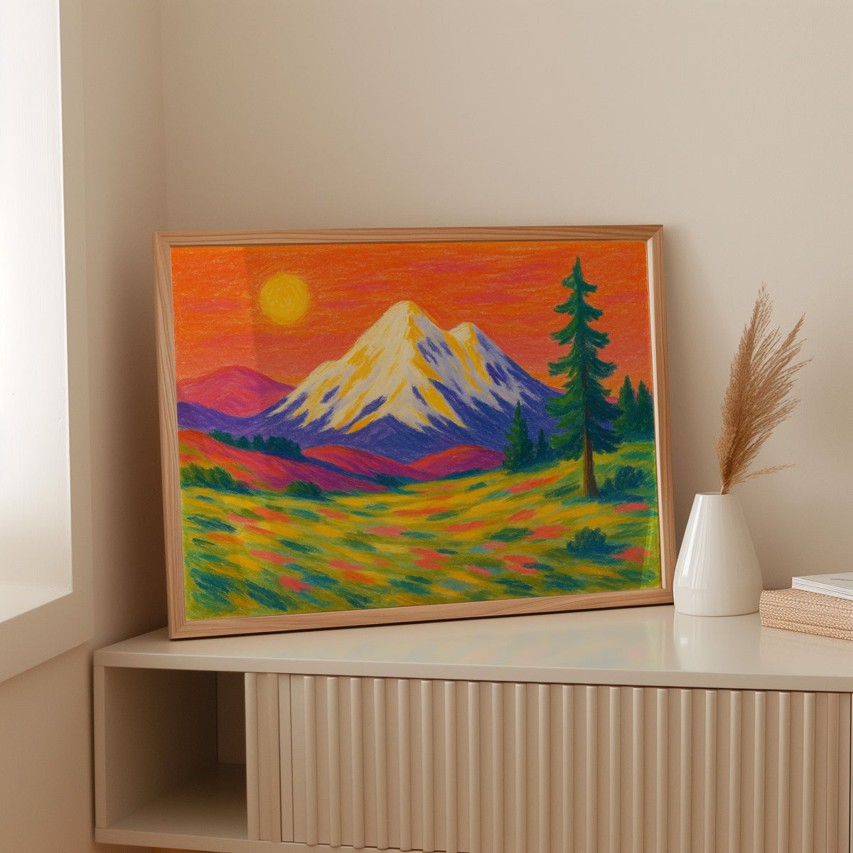 Vibrant Mountain Sunset with Flowery Meadow