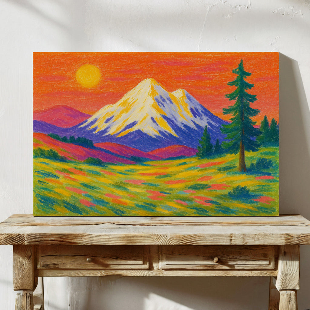 Vibrant Mountain Sunset with Flowery Meadow