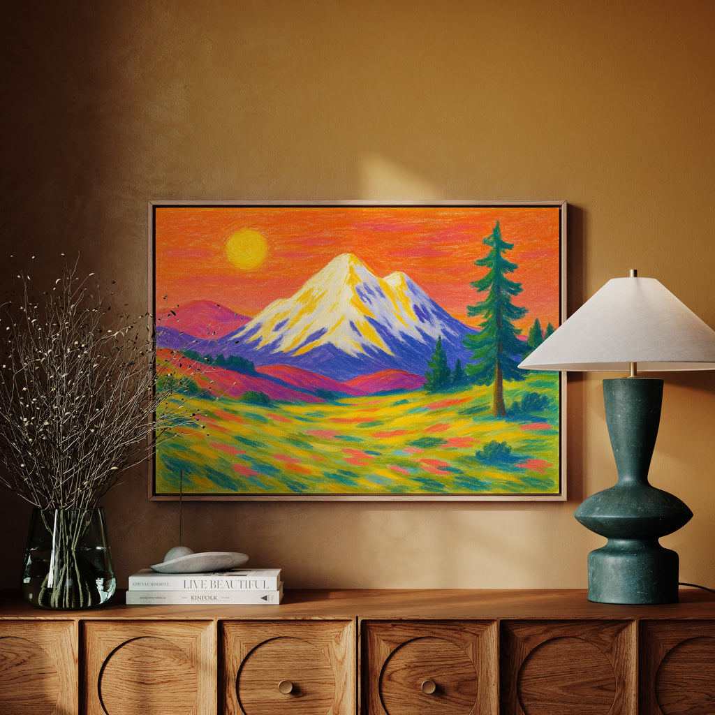 Vibrant Mountain Sunset with Flowery Meadow