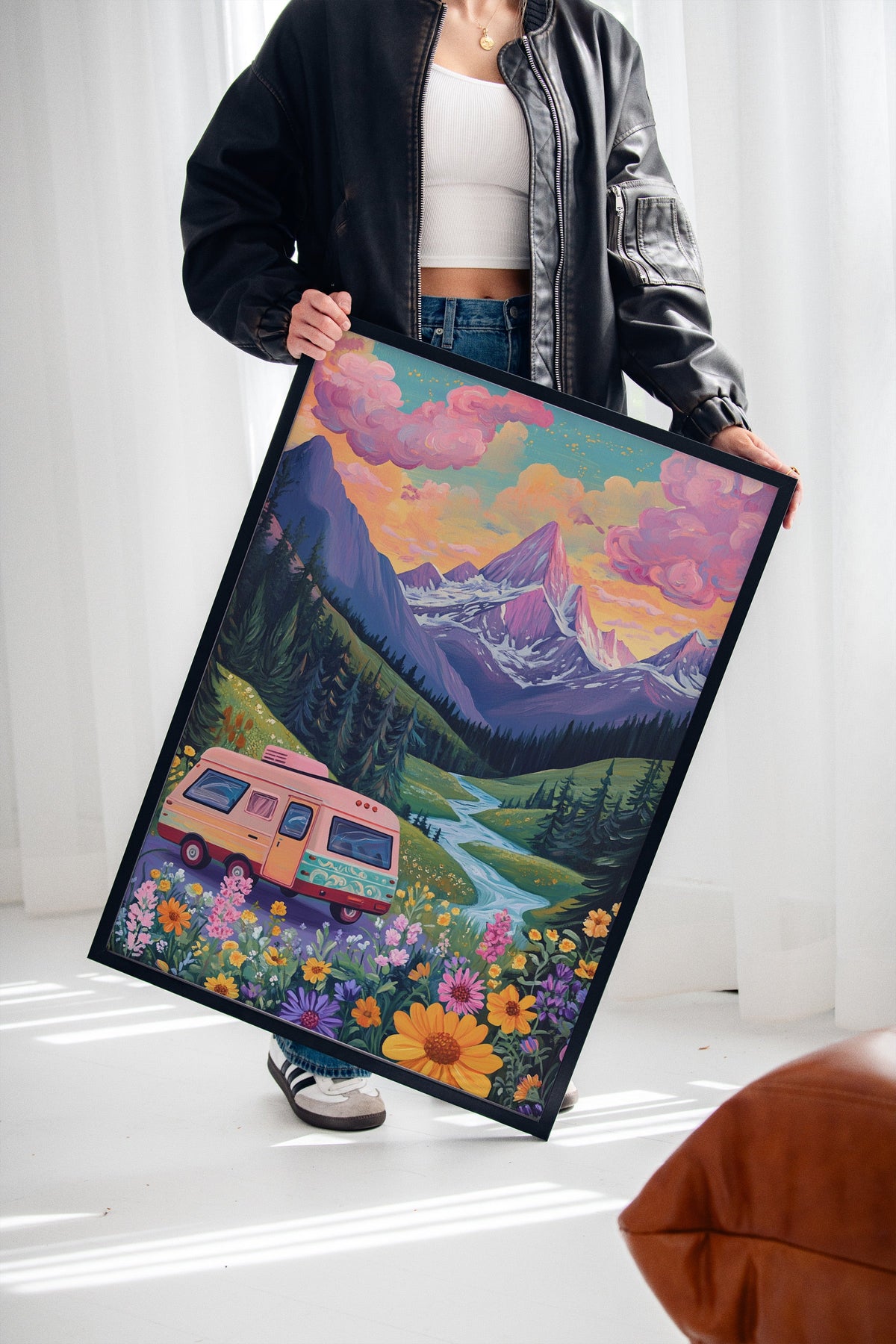 Vibrant Camper Van Landscape Canvas Art
